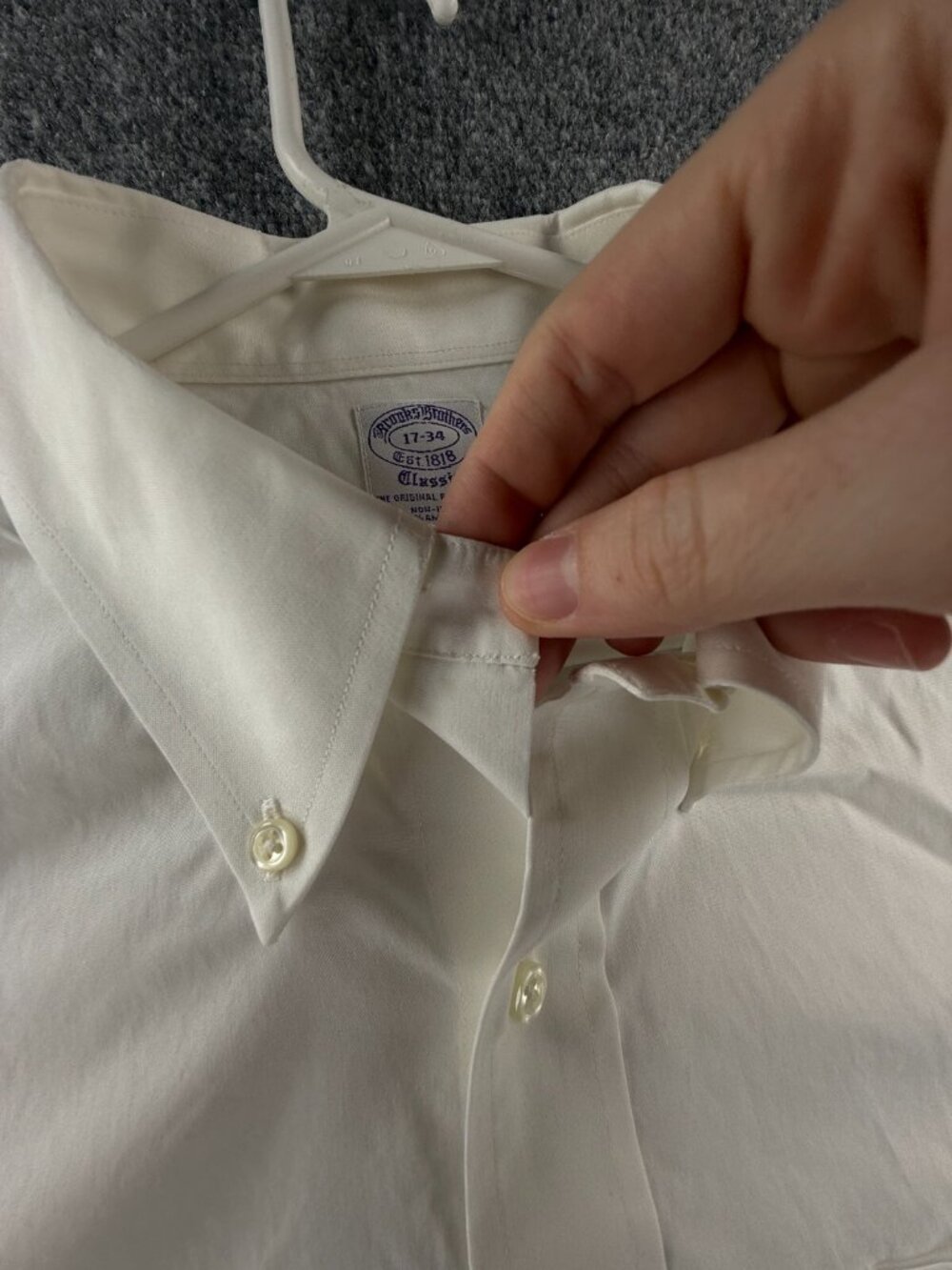 Brooks Brothers Cotton Classic 17 34 White Button-Down Non-Iron Shirt Mens Adult - Picture 11 of 16